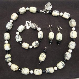 Tree Agate Stone Necklace Bracelet Earring Jewelry Set